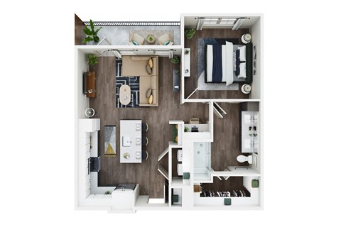 Floor plan for 1 bed, 1 bath, 826 sqft